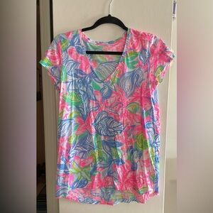 Lily Pulitzer Pink and Blue Relaxed Short Sleeve Tee